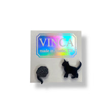 Load image into Gallery viewer, Kitten &amp; Yarn Earrings Set of Two in Black