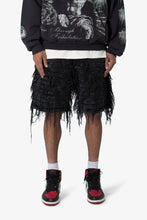 Load image into Gallery viewer, Allover Frayed Denim Shorts - Black