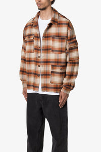 Asymmetrical Pocket Flannel Shirt - Brown