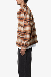 Asymmetrical Pocket Flannel Shirt - Brown