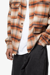 Asymmetrical Pocket Flannel Shirt - Brown