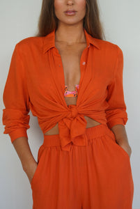 Papaya Orange Button Up